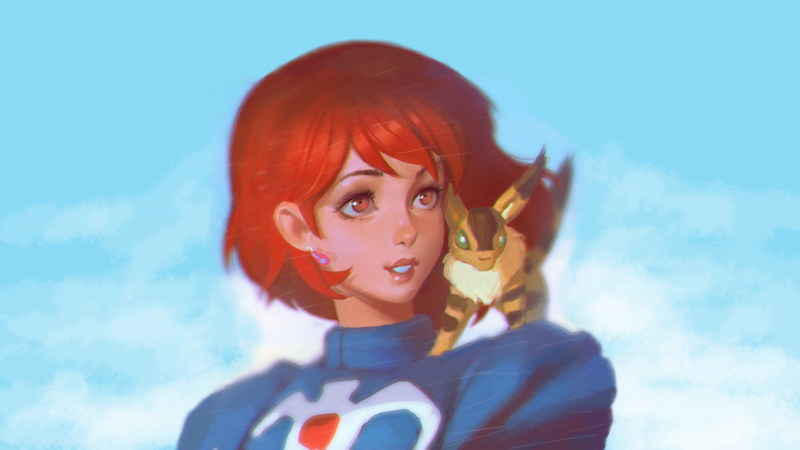 digital art, fantasy art, artwork, original characters, women, anime girls, Nausicaa of the Valley of the Wind, sky, redhead, animals