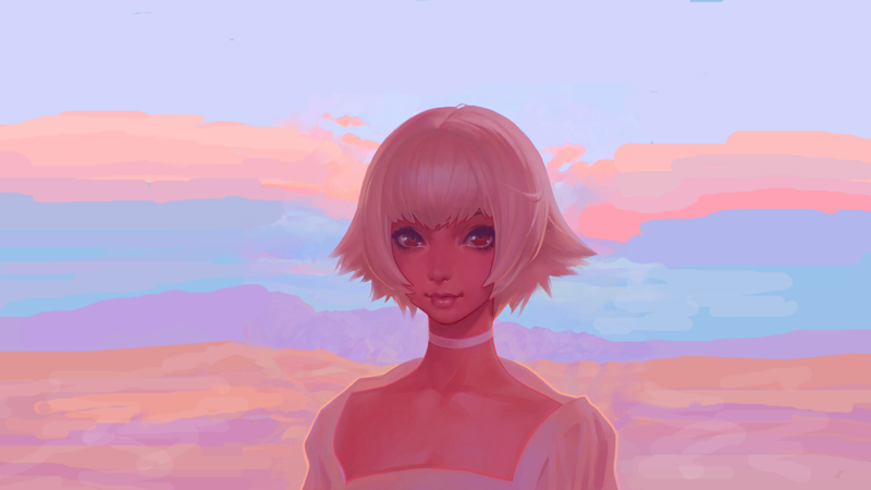 digital art, fantasy art, artwork, original characters, women, anime girls, Kill la Kill, blonde, landscape, desert, sunset, sky, Kiryuin Ragyou