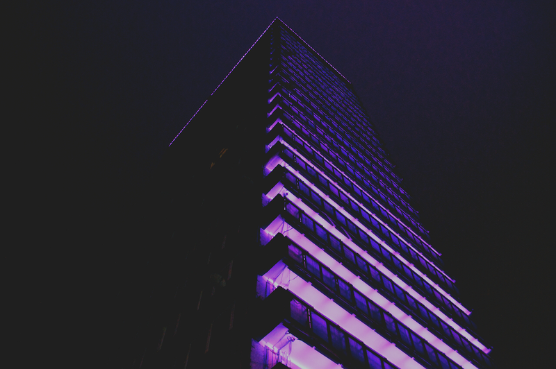 city, purple, Retro style, skyscraper, night, night sky, dark, building, tower