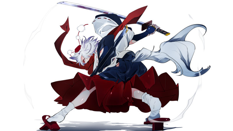 digital art, artwork, anime girls, concept art, sword, weapon, original characters, Touhou, white hair, Inubashiri Momiji