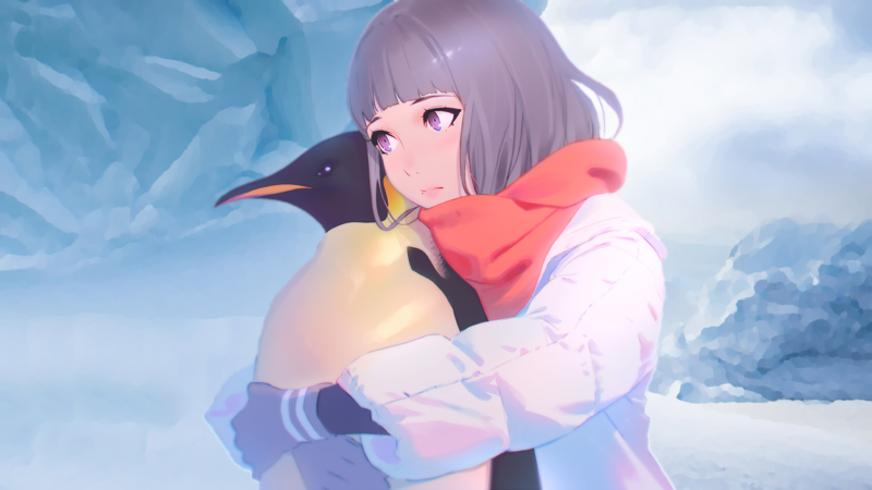 digital art, artwork, anime girls, concept art, original characters, blonde, winter, Antarctica