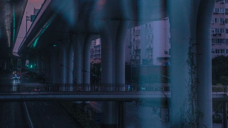 bridge, road, speed, city, dusk, 4k