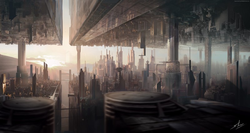 science fiction, city, futuristic, urban, sunset, digital art