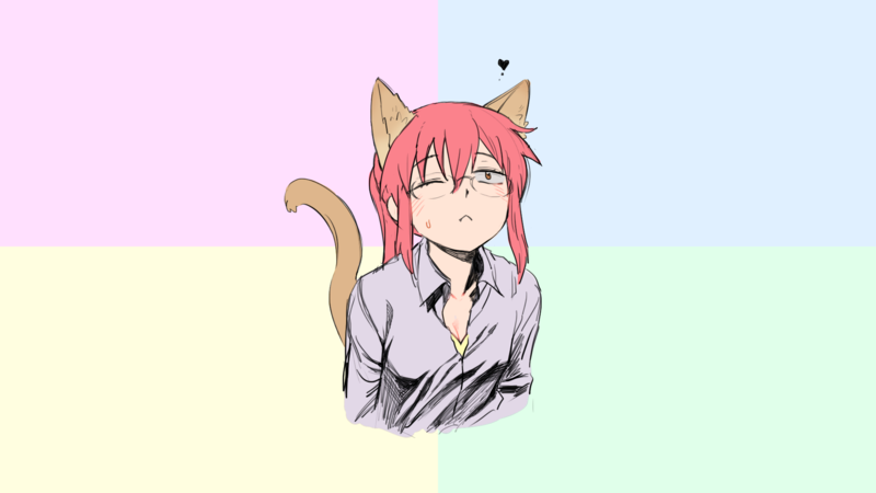 Kobayashi-san Chi no Maid Dragon, Kobayashi (Kobayashi-san Chi no Maid Dragon), simple background, cat ears, cat tail