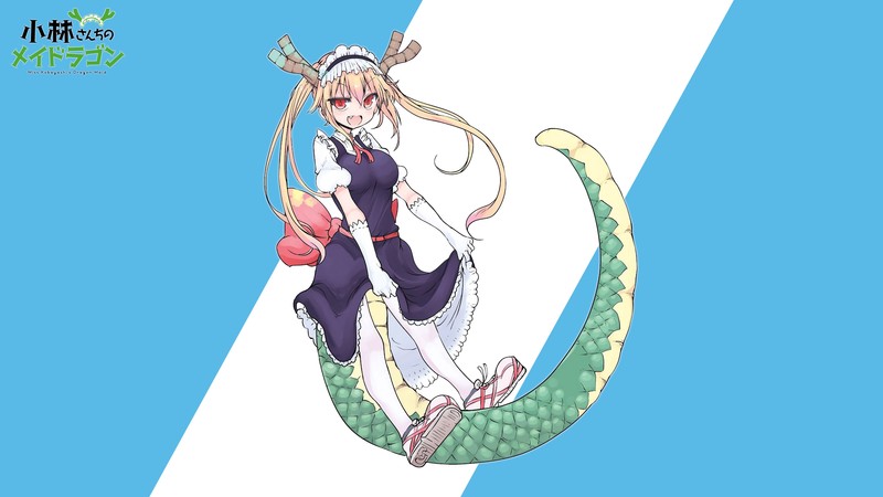 Kobayashi-san Chi no Maid Dragon, simple background, looking at viewer, Tohru (Kobayashi-san Chi no Maid Dragon), cyan