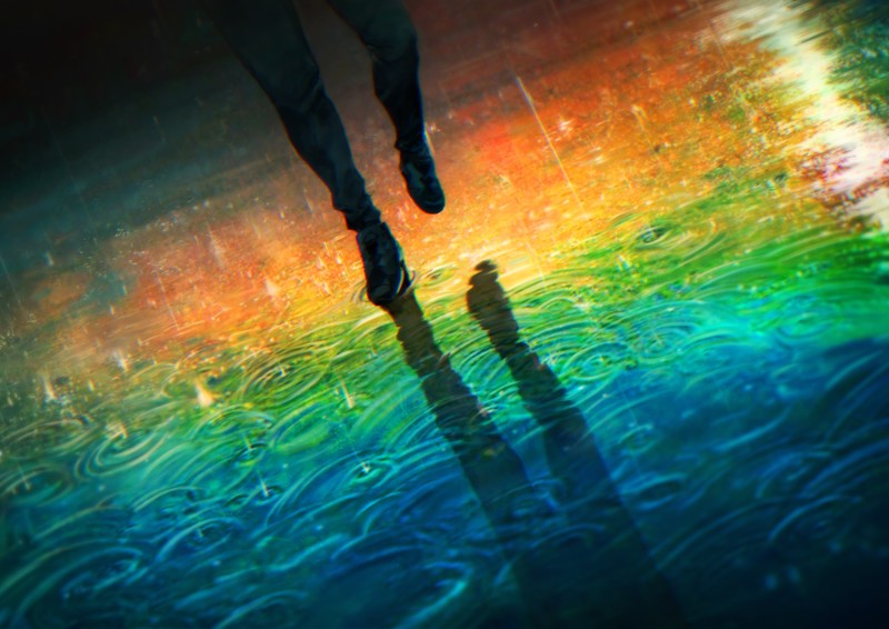 digital art, fantasy art, artwork, original characters, rain, running