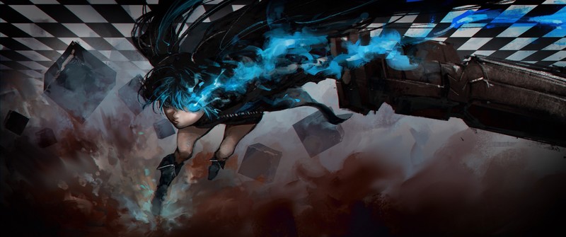 digital art, fantasy art, artwork, anime girls, weapon, gun, Black Rock Shooter, warrior, battle