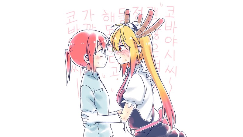 Kobayashi-san Chi no Maid Dragon, Kobayashi (Kobayashi-san Chi no Maid Dragon), simple background, Tohru (Kobayashi-san Chi no Maid Dragon), looking at viewer