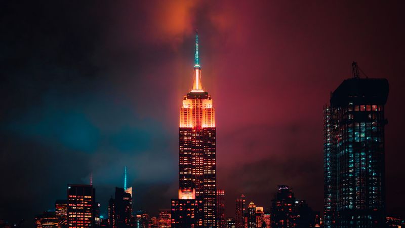 night city, skyscraper, tower, clouds, night, 4k