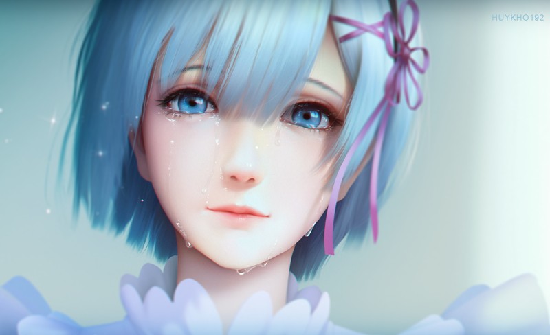 Rem (Re: Zero), anime girls, anime, blue hair, Re:Zero Kara Hajimeru Isekai Seikatsu, crying