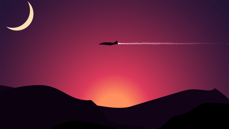sunset, contrails, airplane
