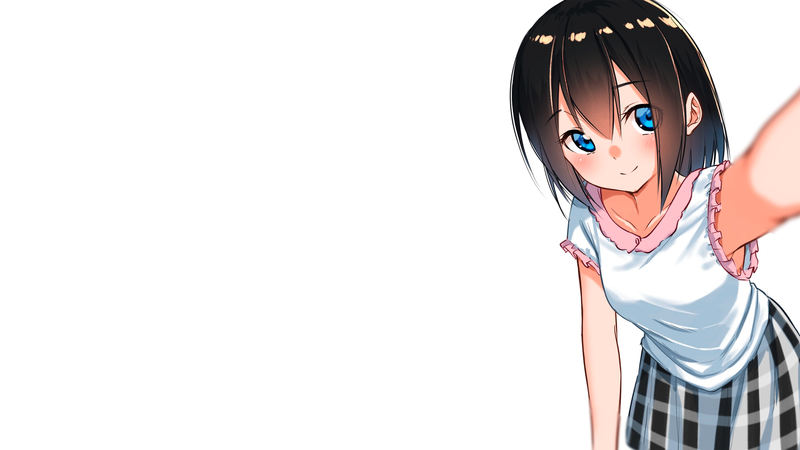 anime, manga, anime girls, simple background, minimalism, blue eyes, brunette, selfies, schoolgirl