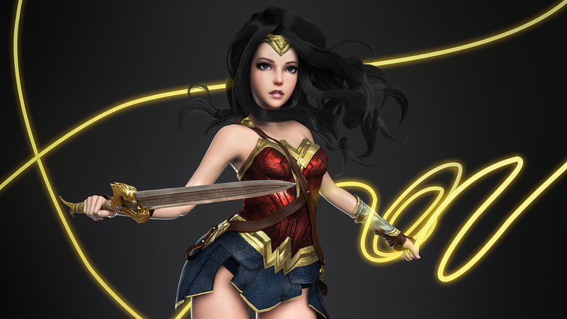 Wonder Woman, artwork, CGI, DC Comics, wavy hair