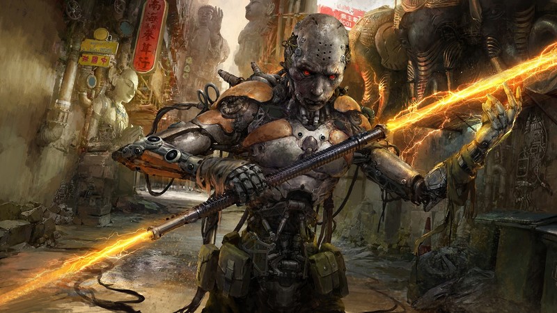 warrior, robot, science fiction, artwork