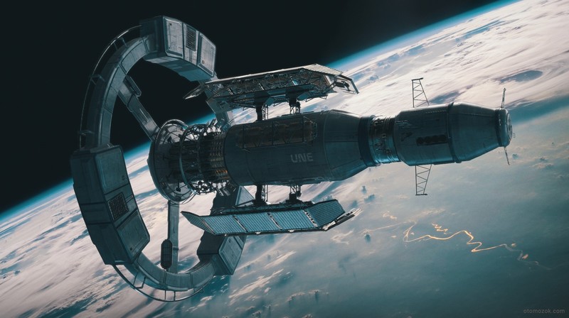 space, spaceship, planet, orbital view, science fiction