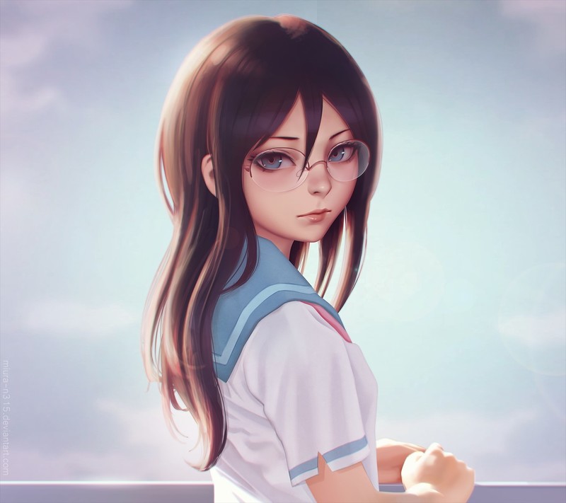 anime girls, schoolgirl, glasses