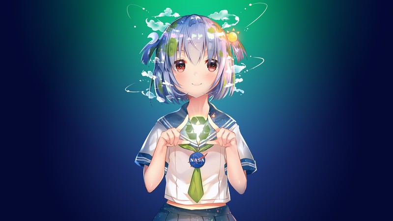 anime girls, artwork, anime, simple background, digital art, Earth-chan