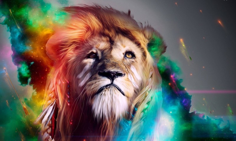 lion, colorful, digital art, animals