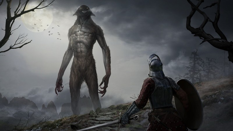 fantasy art, dark fantasy, warrior, creature, night