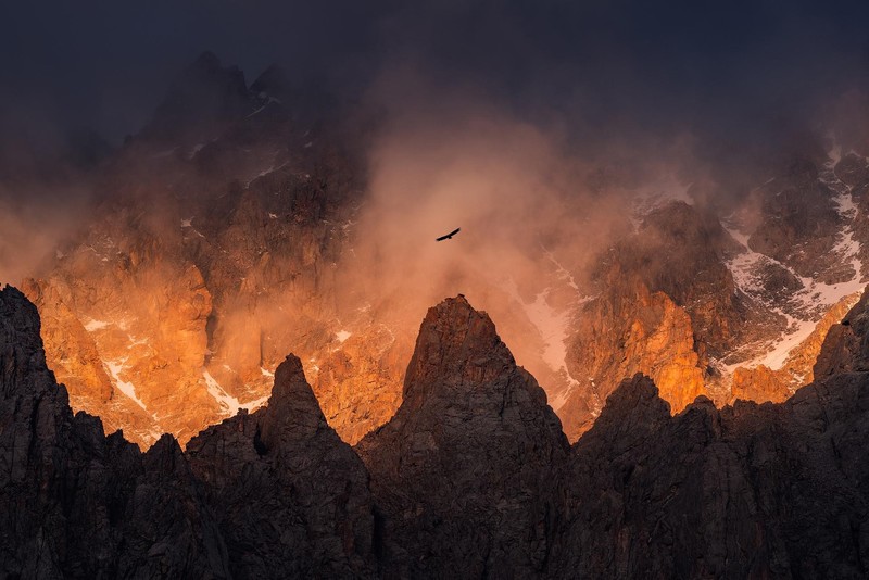 Kyrgyzstan, sunlight, mountains, landscape, birds