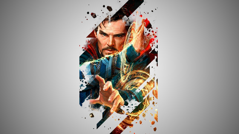 Marvel Cinematic Universe, Doctor Strange, comics, digital art, magic, wizard, red, grey
