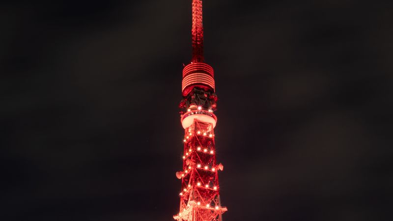 tower, architecture, backlight, red, night, 4k