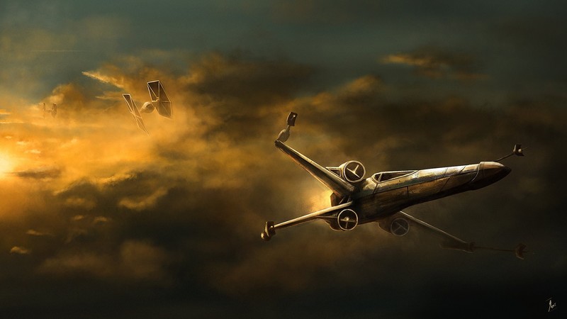 Star Wars, artwork, X-wing, TIE Fighter