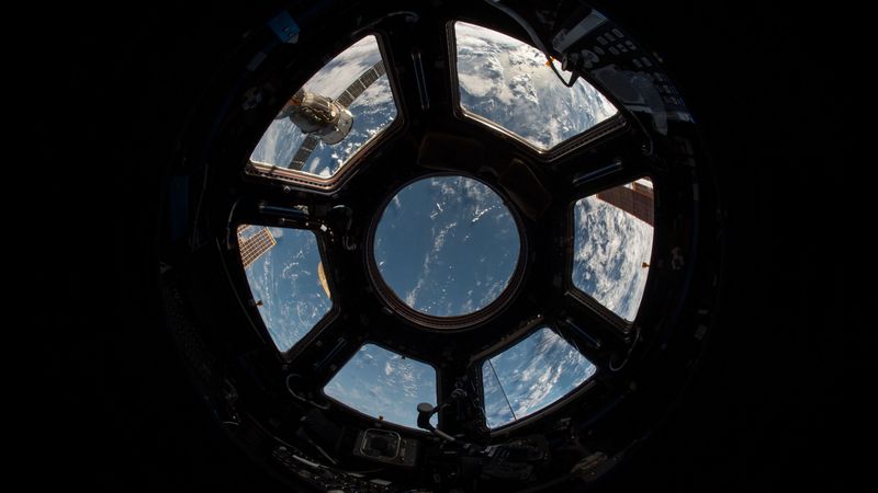porthole, spaceship, space, view, overview, 4k