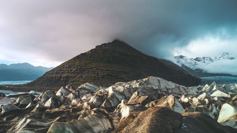 mountain, ice, glacier, peak, landscape, iceland, 4k