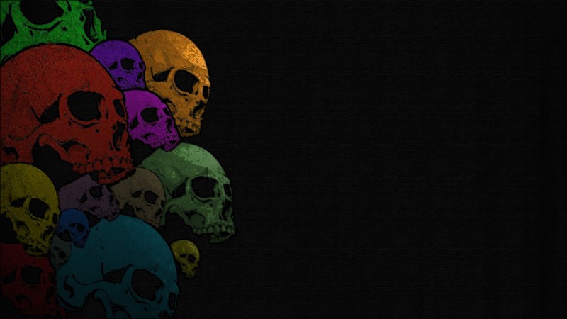 skull, colorful, black background, bones