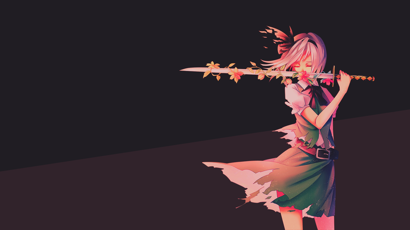 anime girls, sword, minimalism, Touhou, Konpaku Youmu