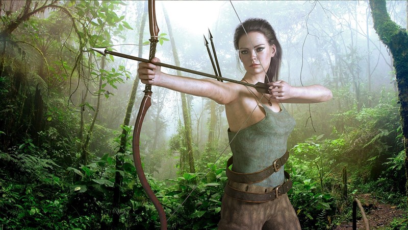 fantasy art, women, archer, fantasy girl, Tomb Raider, Lara Croft, Girl With Weapon