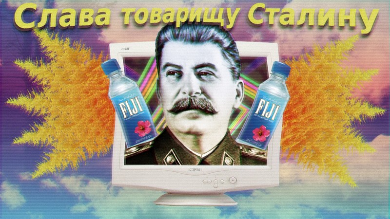 vaporwave, Joseph Stalin, humor, mustache, monitor