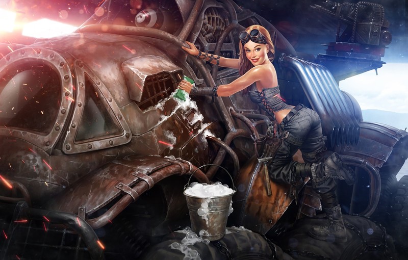 artwork, futuristic, goggles, bucket, crossout