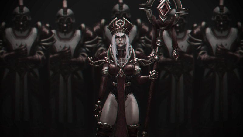 digital art, artwork, video games, Blizzard Entertainment, Warcraft, World of Warcraft, white hair, women, tight clothing, Sally Whitemane, heroes of the storm, Scarlet_Crusade, red eyes