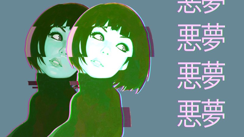 vaporwave, anime girls, kanji