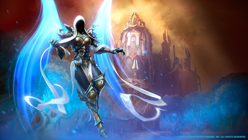 Diablo 3: Reaper of Souls, Mr Jack (Luke Mancini), hood, armor, tie, angel, women, wings, Auriel (Diablo), heroes of the storm, 2016 (Year), Blizzard Entertainment, PC gaming, fantasy art, cyan
