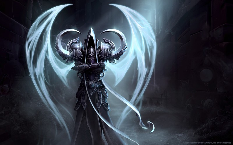 Diablo 3: Reaper of Souls, Mr Jack (Luke Mancini), angel, wings, dark, sickle, hood, armor, Blizzard Entertainment, 2017 (Year), fantasy art, PC gaming