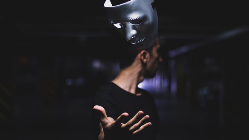 man, mask, toss, levitation, dark, 4k