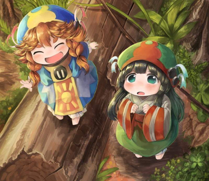 anime girls, anime, plants, open mouth, wood
