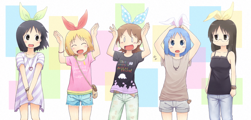 anime, anime girls, white skin, Nichijou, fan art, white, Nano Shinonome, Aioi Yuuko, Naganohara Mio, casual