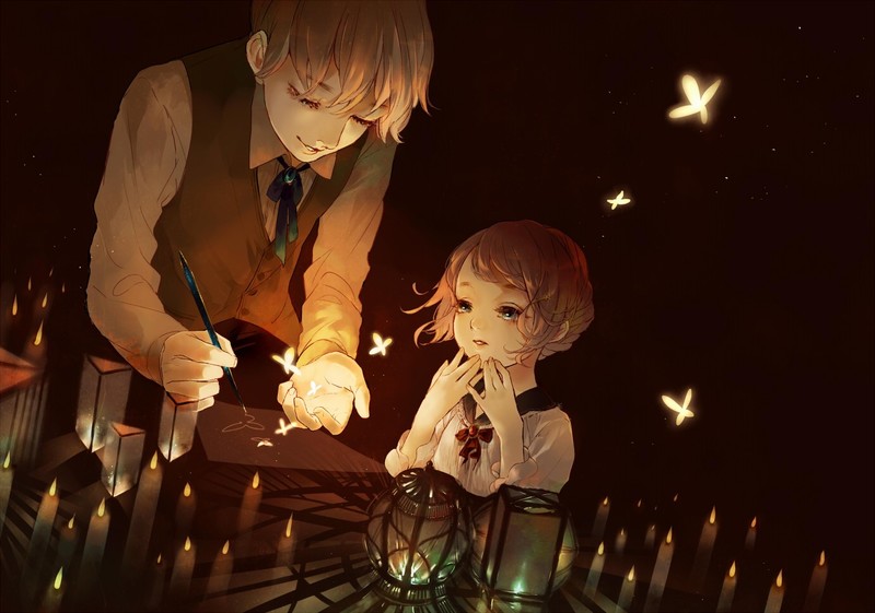 anime, schoolgirl, candles