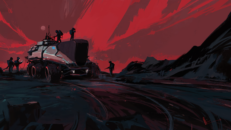 digital art, vehicle, Rover, red