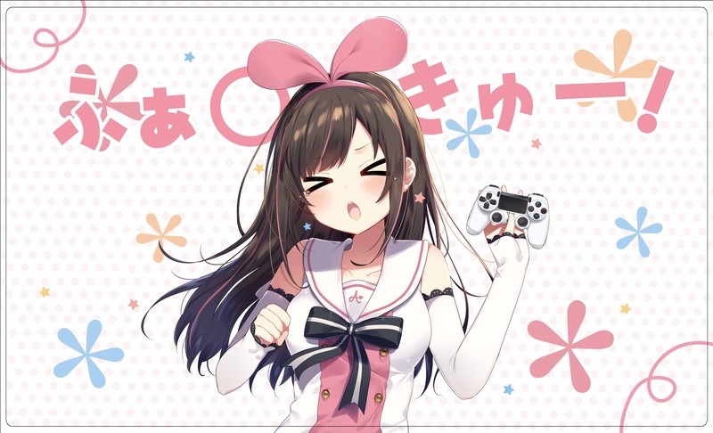 anime, anime girls, white skin, white background, dark hair, Kizuna Ai, YouTube, Pink ribbon, Virtual Youtuber, brunette