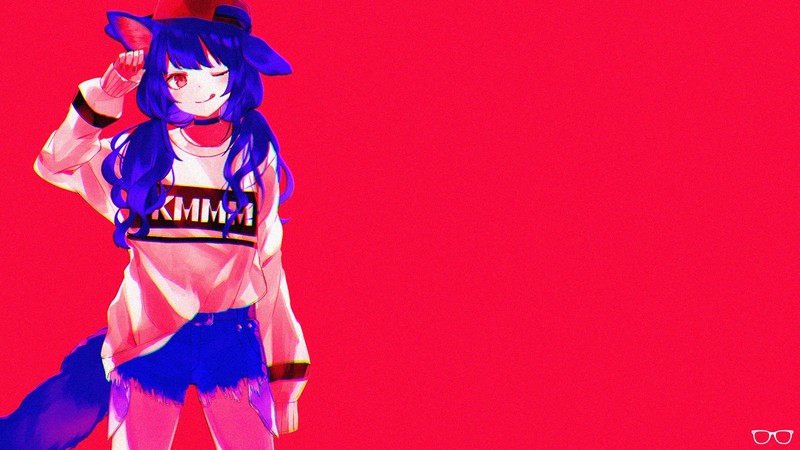 anime girls, anime, nekomimi, red, blue, simple, simple background, artwork, cat girl