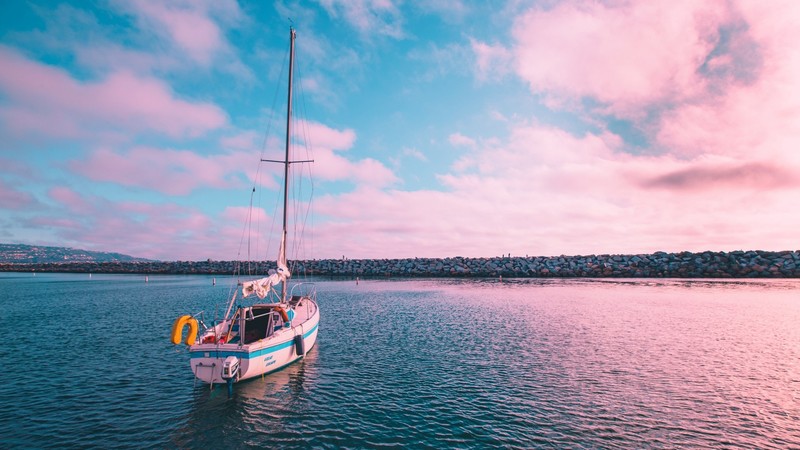 boat, sunset, pink, sea, California, sky, water, sailboats