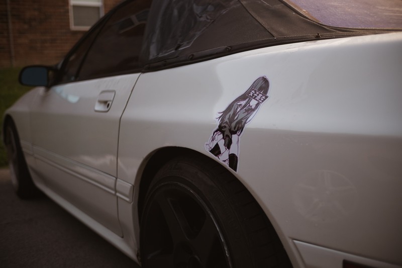 car, JDM, Mazda RX-7 FC, Itasha, Mazda RX-7, colored wheels, Mazda
