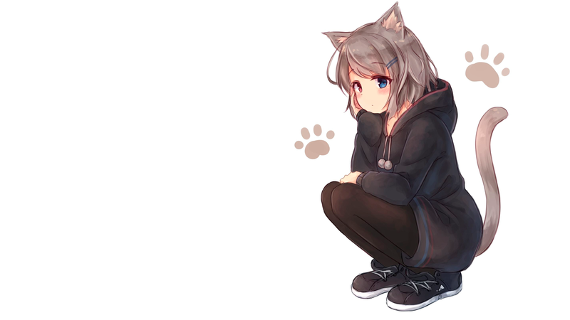 anime, manga, anime girls, simple background, minimalism, nekomimi, white background, heterochromia
