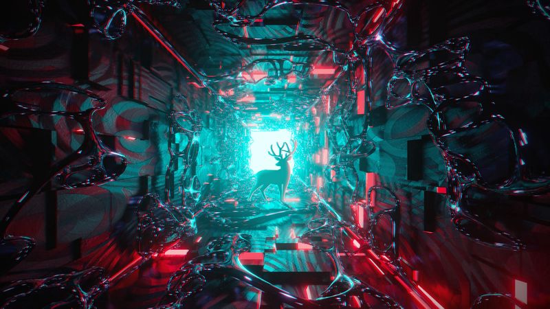 deer, tunnel, light, art, 3d, 4k