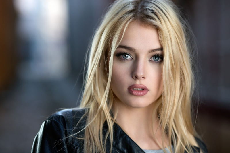 face, blond hair, teenager, beautiful people, portrait, Simone Borg Jørgensen, open mouth, Simone Borg, beauty, young women, leather jackets, looking at viewer